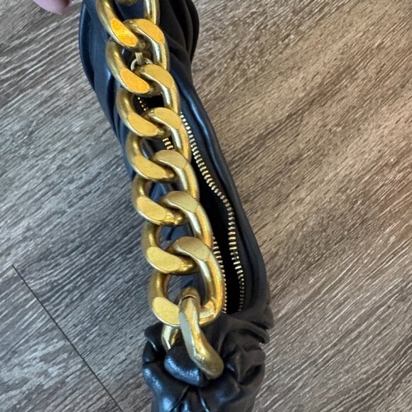 Madison West Black Pleated Shoulder Bag with Gold Chain Handle USED - Picture 3 of 5